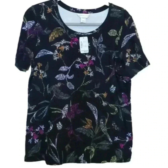 Christopher and Banks Short Sleeve Black floral top L - Picture 1 of 8